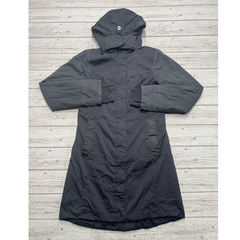 Lululemon Jacket Women's 4 Black Hooded Quilted Lining Long Parka Coat Outdoor